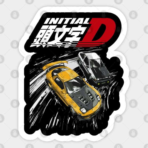 intial D - tendem mountain drift RX7 vs AE86 Sticker by cowtown_cowboy